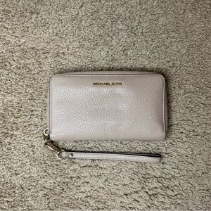 Michael Kors Taupe Wristlet with Gold Accents
